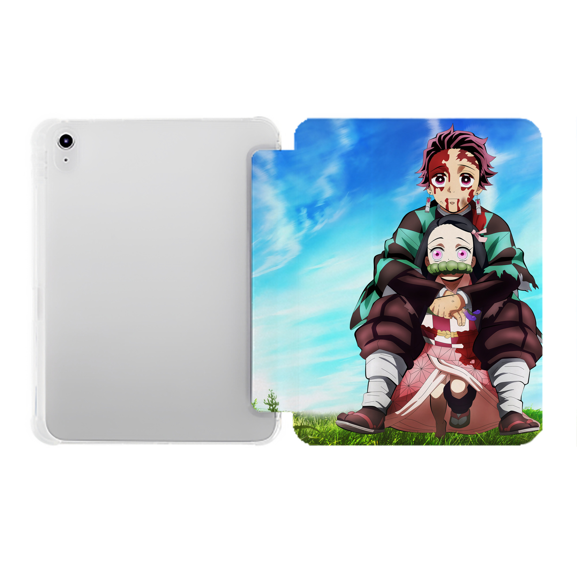 （画像用） 鬼滅の刃（きめつのやいば）竈門 炭治郎／かまど たんじろう Kamado Tanjirou IPad ケース ペン収納付き 三つ折りスタンド PUレザー×シリコン 対応機種9.5/10.5/10.9インチ